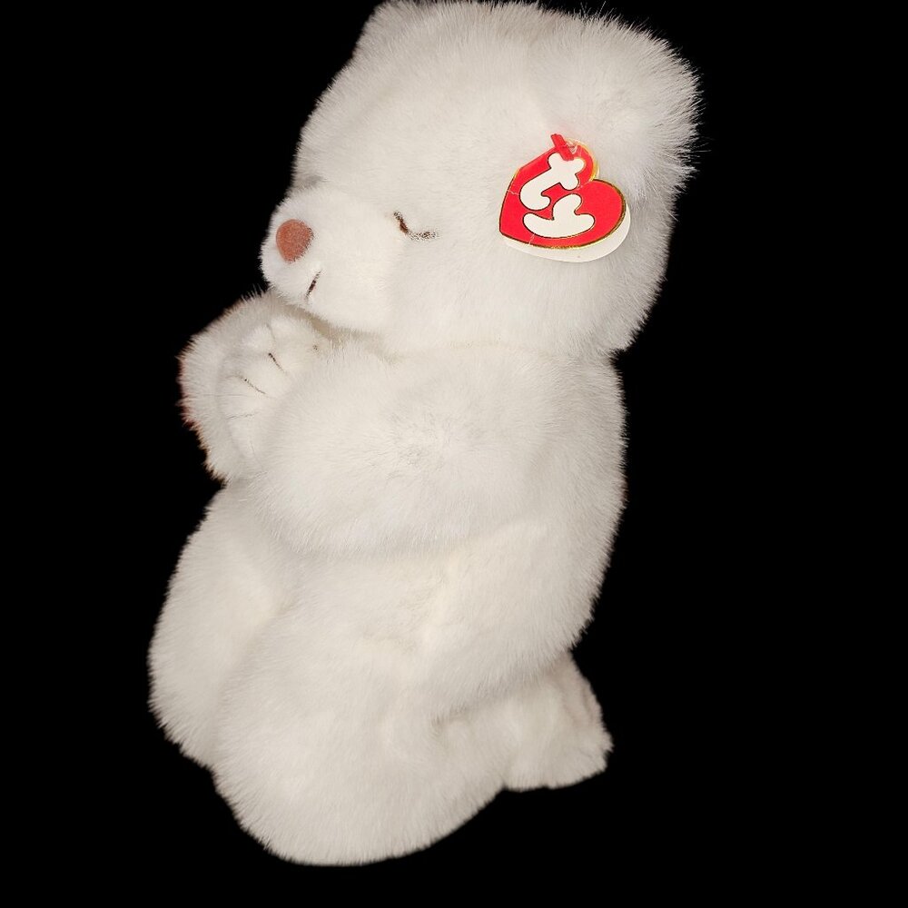 TY Beanie Baby Praying Bear Faith 1995 White Praying Plush Stuffed Animal 10" - Picture 1 of 11